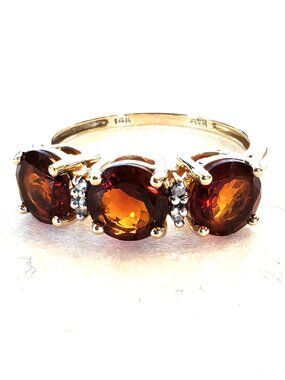 Vintage 14K Solid Gold Red-Brown Spinel & Diamond Ring